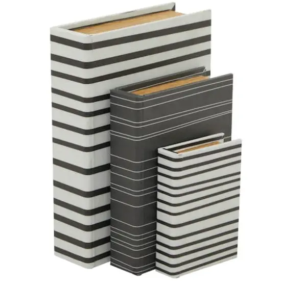 Black & White Stripe Faux Leather Faux Book Box with Striped Patterns Set  {1}