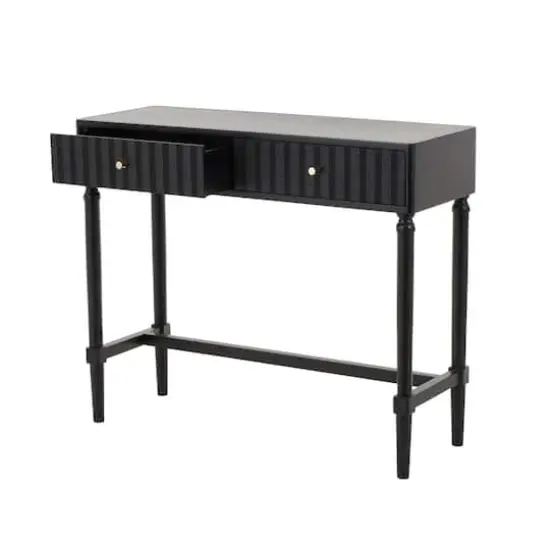 35.5" Black Wood Handmade 2-Drawer Console Table with Gold Handles {3}
