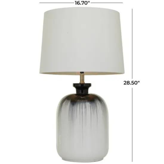White Glass Gourd Style Base Table Lamp with Drum Shade 17" x 17" x 29" {9}