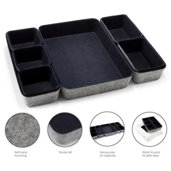 Welaxy Felt 8 Piece Drawer Organizer Tray Set Navy {4}
