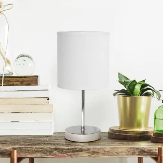 Creekwood Home Nauru 12" Brushed Nickel Petite Metal Stick Table Lamp White {3}