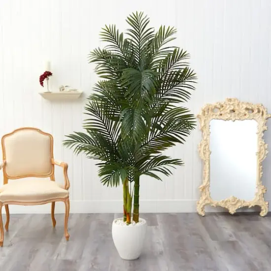 6ft. Golden Cane Artificial Palm Tree in White Planter {4}