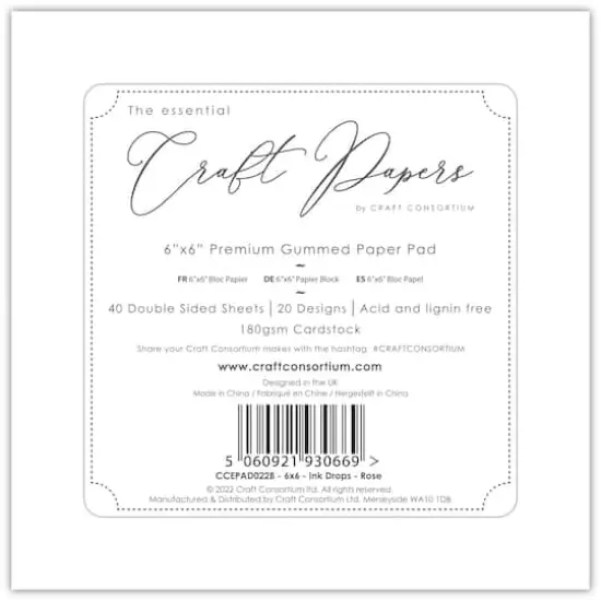 Craft Consortium Double-Sided Paper Pad 6" x 6" 40 ct. Ink Drops - Rose, 20 Designs {4}