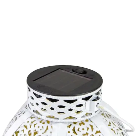 7" White Integrated Floral Pattern Outdoor Solar Lantern with Handle {3}