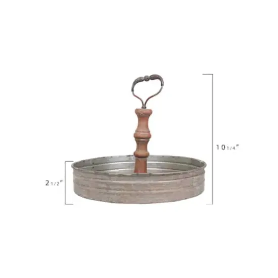 Hello Honey&reg; 11'' Round Metal & Wood Tray with Handle {6}