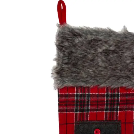 20.5" Alpine Chic Plaid Stocking with Pocket {6}