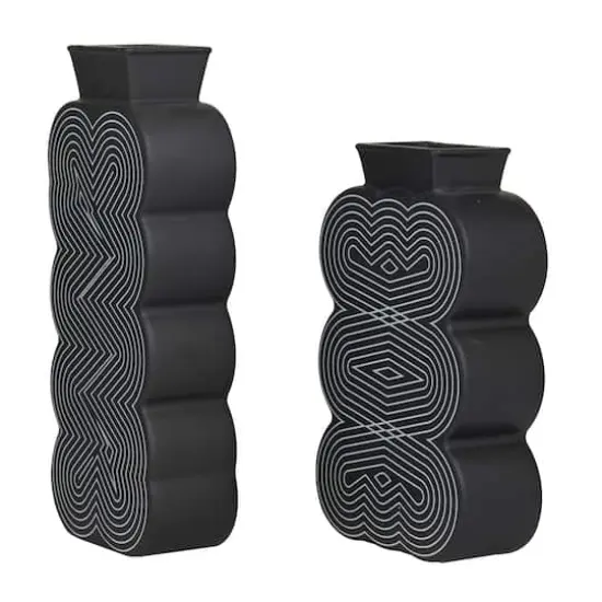 Black Stoneware Contemporary Vase, Set of 2" 12",10" {3}