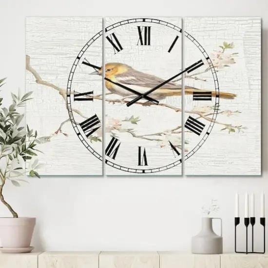 Designart Birds On Blossom II Traditional 3 Panel Wall Clock {3}