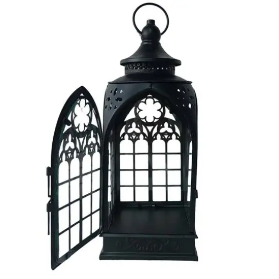 12.25" Black Cathedral Metal & Glass Lantern by Ashland&reg; {4}