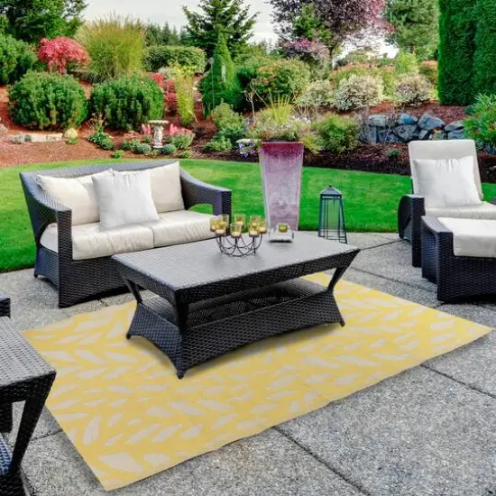 Yellow & White Floral Rectangular Outdoor Area Rug, 4ft. x 6ft. {3}
