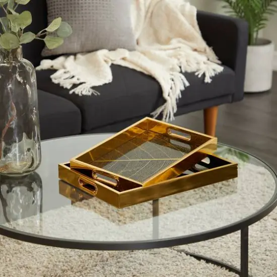 Gold Leaf Pattern Plastic Glam Tray Set {7}