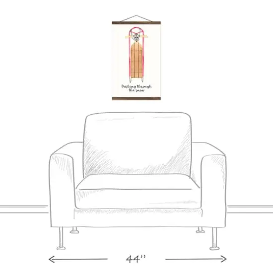 Dashing Snow Sled 12x18 Teak Hanging Canvas {4}