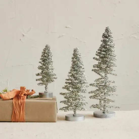 Hello Honey&reg; Silver Glitter Tinsel Tree Set {3}