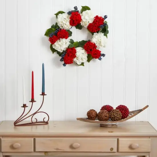 21'' White & Red Geranium with Blueberry Wreath {3}