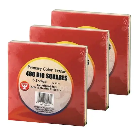 Hygloss 5" Primary Color Tissue Squares, 3 Packs of 480 {1}