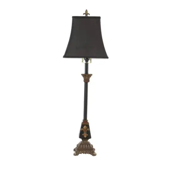 34.5" Tuscan Black Polystone Fleur-De-Lis Buffet Lamp {6}