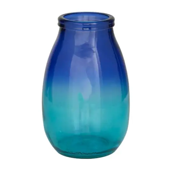 Blue Recycled Glass Handmade Spanish Vase with Ombre Effect 7" x 7" x 11" {1}