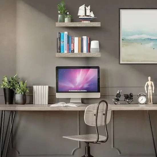 Sorbus Floating Faux Wood Shelf, 2ct. Rustic White {3}