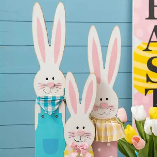 Glitzhome&reg; 30" Easter Wooden Bunny Family Standing D&eacute;cor {4}