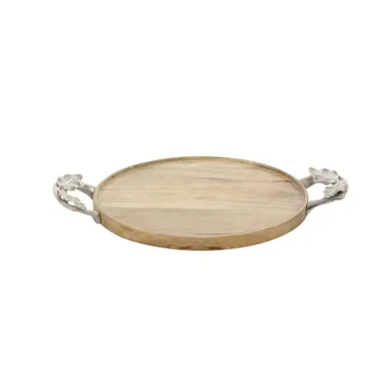 Brown Round Mango Wood Farmhouse Tray Set {4}