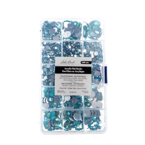 John Bead Round & Oval Acrylic Flatback Rhinestones in Box Aqua AB {5}