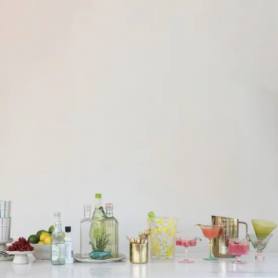 Hello Honey 6-Ounce Hand-Blown Pleated Flower Shaped Stemmed Coupe Glass, Iridescent Finish and Pink, Set of 6 {3}