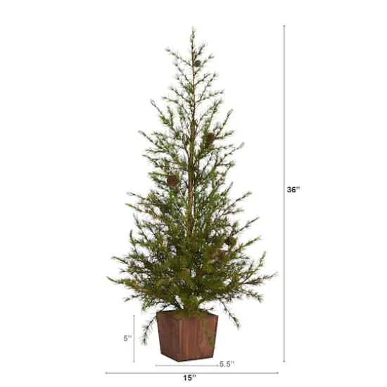 3ft. Unlit Alpine with Pinecones Artificial Potted Christmas Tree {3}