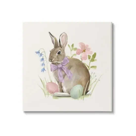 Stupell Industries Spring Bunny Rabbit Easter Eggs Blossoming Flowers Canvas Wall Art {1}