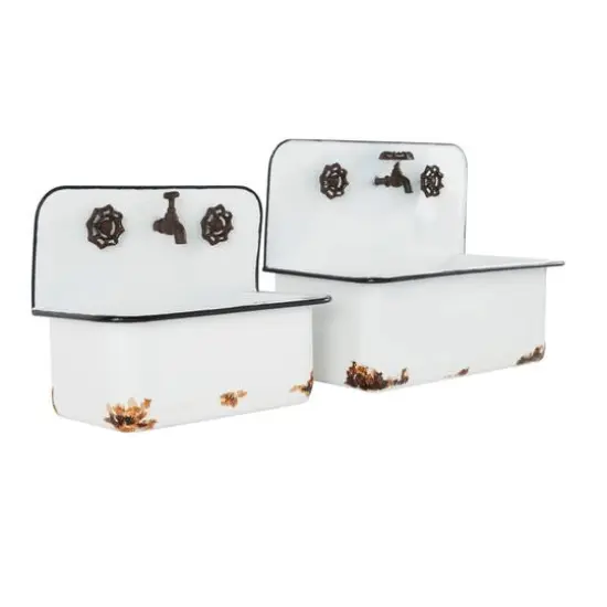 White Metal Wash Basin Planter Set {3}