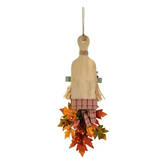 Glitzhome&reg; 26" Fall Wood Scarecrow Floral Door Hanger {8}