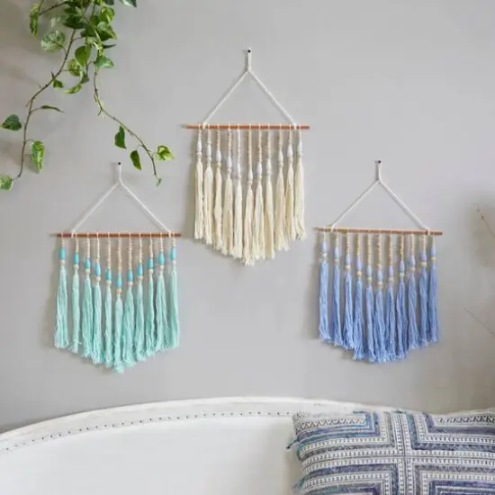 Multi Colored Cotton Bohemian Wall Decor, Set of 3 14", 24" {9}