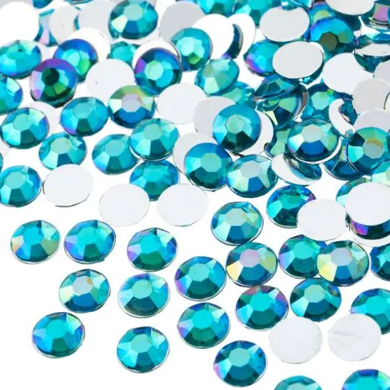 John Bead 8mm Acrylic Round Flat Back Rhinestones, 1,000ct. Aqua AB {1}