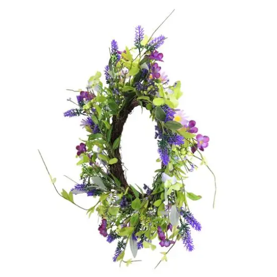 20" Lavender & Wild Flower Artificial Spring Wreath {3}