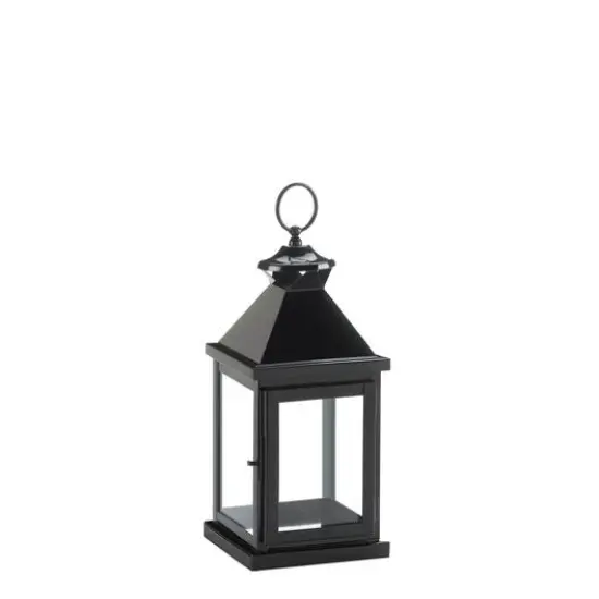 14" Glossy Black Iron & Glass Lantern {1}