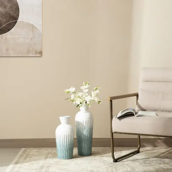 Glitzhome&reg; Abstract Ombre Aqua Metal Floor Vases Set {6}