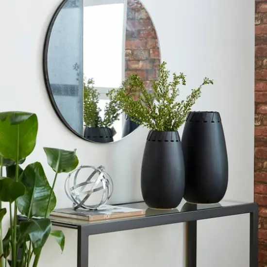 Set of 2 Black Stoneware Modern Vase, 16", 13" {6}