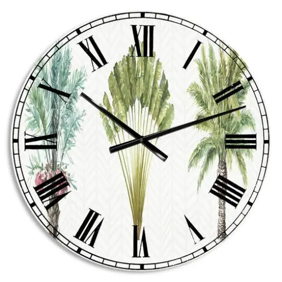 Designart 'Mixed Botanical Greens Palms Ii Farmhouse Wall Clock {1}