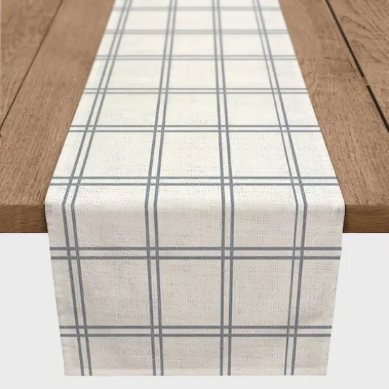 90" Slate Windowpane Pattern Cotton Twill Runner {3}