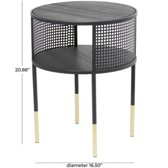 21" Black Metal Open Grid Frame Accent Table {10}