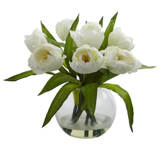 11" White Tulips Arrangement with Clear Vase {1}