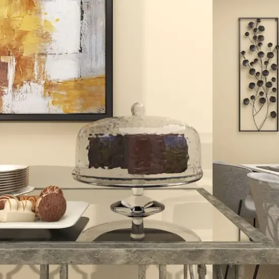 12" Clear Glass Cake Stand with Glass Dome {3}