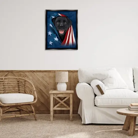 Stupell Industries Labrador & American Flag Floater Framed Art Black {3}