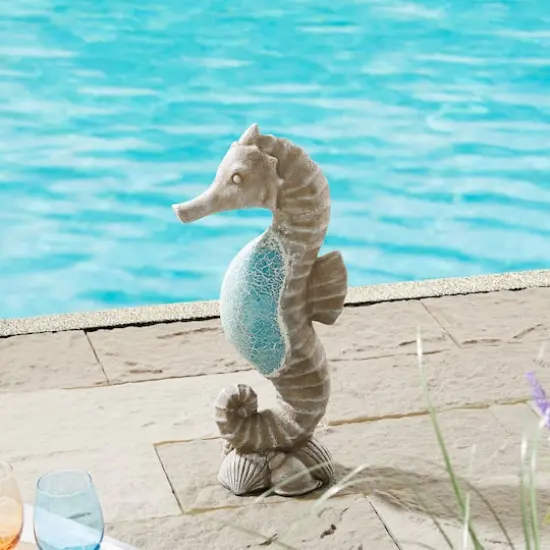 Glitzhome&reg; 21" Faux Granite & Mosaic Seahorse Statue {3}