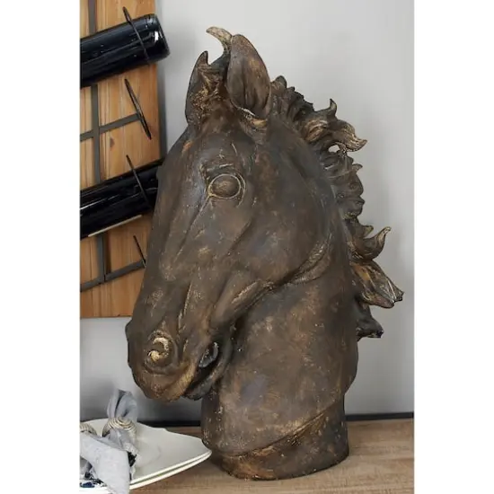 25" Brown Polystone Traditional Horse Sculpture {10}