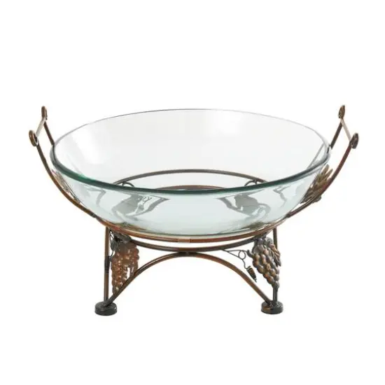 19" Clear Tempered Glass Kitchen Serving Bowl with Copper Metal Grapes Base {6}