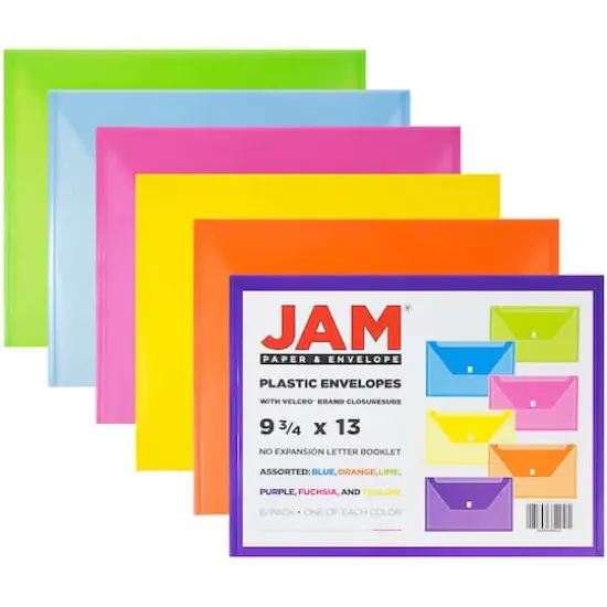 JAM Paper 9.75" x 13" Plastic Hook & Loop Closure Envelopes, 6ct. {3}