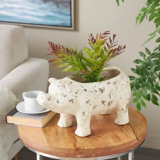 17" Light Brown Distressed Pig Planter {10}