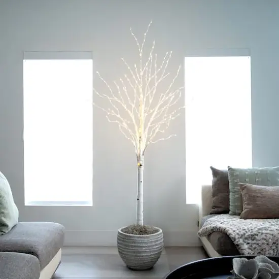 6ft. Pre-Lit White Birch Artificial Christmas Tree, Color Changing LED Lights {10}