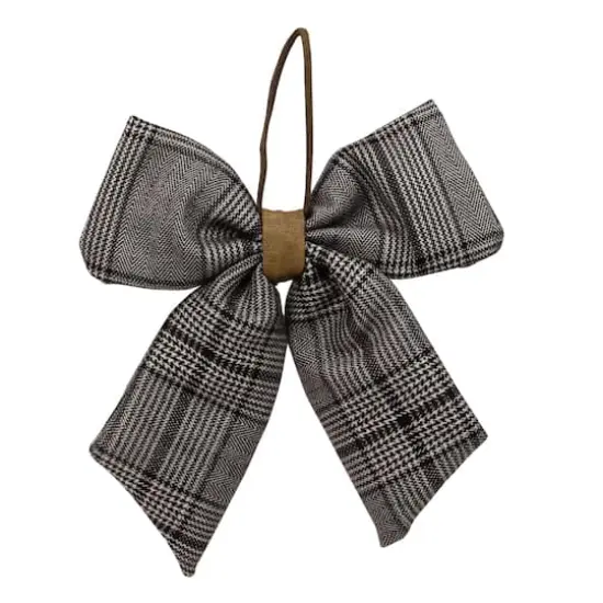 19" Black & White Plaid Two Loop Christmas Bow Decoration {1}