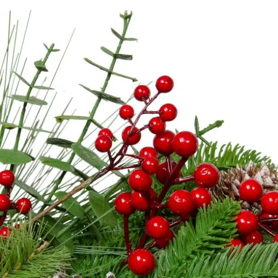 24" Christmas Artificial Holly Berry & Snowy Pinecone Wreath {3}